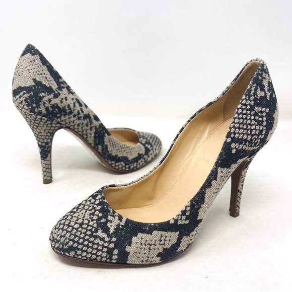 J. Crew Mona Snakeskin Linen Fabric Textile Round Toe Pumps Heels Womens Shoes 7 - Picture 2 of 8